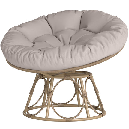 Papasan Sessel, 360° drehbar, Rattan mit Kissen, hellgrau