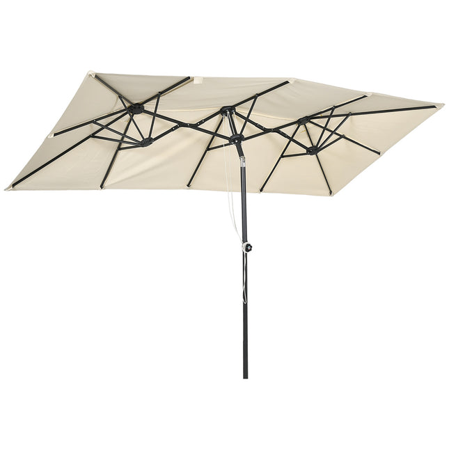 Cremefarbener Outdoor-Doppelsonnenschirm – Neigung verstellbar, 150x295cm