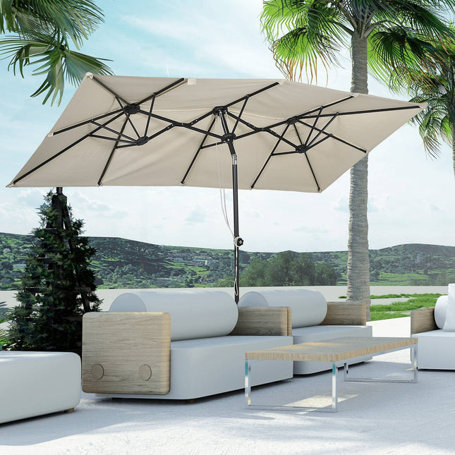 Cremefarbener Outdoor-Doppelsonnenschirm – Neigung verstellbar, 150x295cm