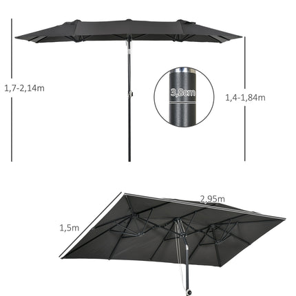 Double canopy patio umbrella, adjustable tilt, 150 x 295 cm