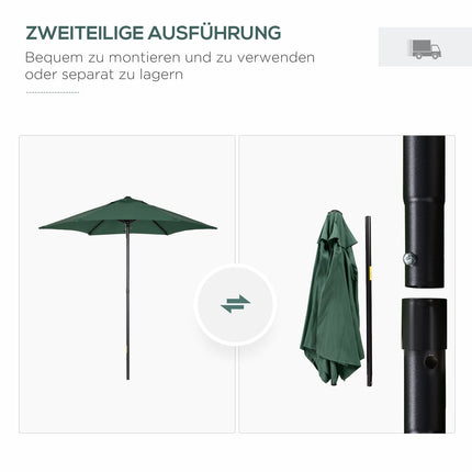 Green hexagonal parasol Ø196 cm, windproof for beach/garden