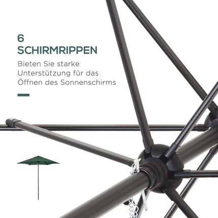 Green hexagonal parasol Ø196 cm, windproof for beach/garden
