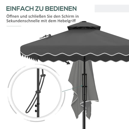 Čtvercový balkonový slunečník, 243cm, UV ochrana, tmavě šedý