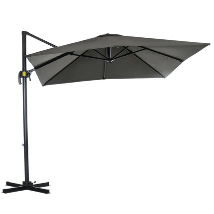 Parasol de jardin déporté 245 x 245 cm avec manivelle, rotatif et réglable, Roma, gris