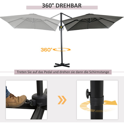 Parasol de jardin déporté 245 x 245 cm avec manivelle, rotatif et réglable, Roma, gris