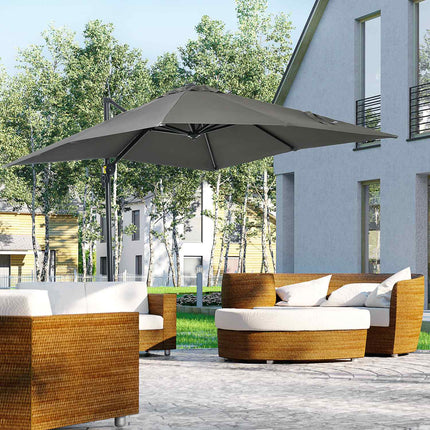Parasol de jardin déporté 245 x 245 cm avec manivelle, rotatif et réglable, Roma, gris