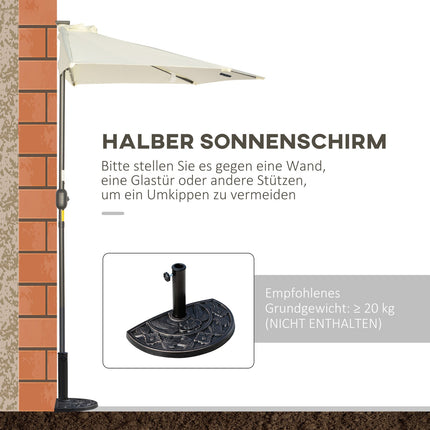 Halbschirm mit LED-Beleuchtung, Handkurbel, Solarpanel, beige