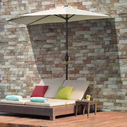 Halbschirm mit LED-Beleuchtung, Handkurbel, Solarpanel, beige