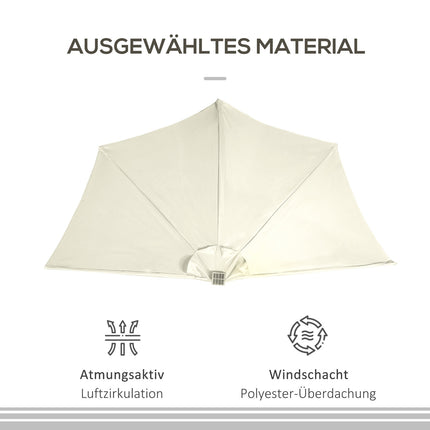 Halbschirm mit LED-Beleuchtung, Handkurbel, Solarpanel, beige