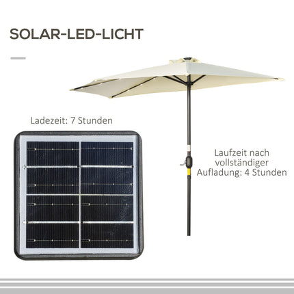 Halbschirm mit LED-Beleuchtung, Handkurbel, Solarpanel, beige
