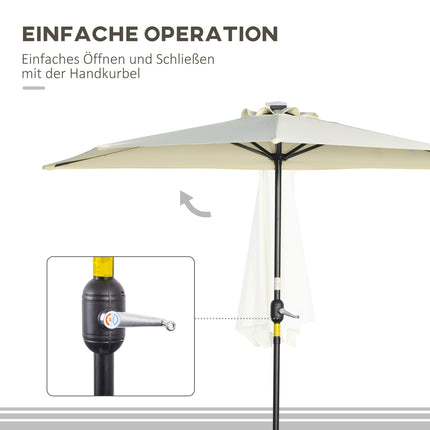 Halbschirm mit LED-Beleuchtung, Handkurbel, Solarpanel, beige