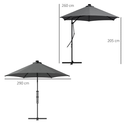 Ampelschirm Ø290 cm – UV-Schutz, LED, Dunkelgrau