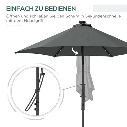 Ampelschirm Ø290 cm – UV-Schutz, LED, Dunkelgrau