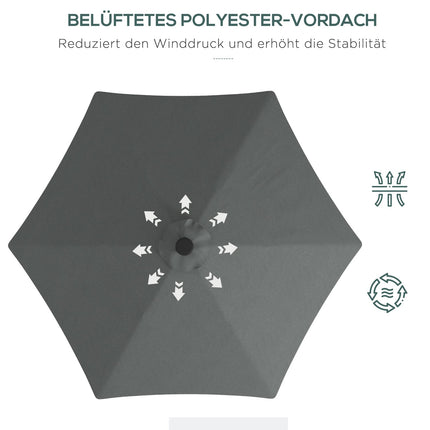 Ampelschirm Ø290 cm – UV-Schutz, LED, Dunkelgrau