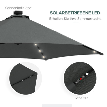 Ampelschirm Ø290 cm – UV-Schutz, LED, Dunkelgrau