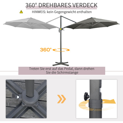 Rotating Cantilever Parasol, 294x294 cm, Grey, Aluminum Stand