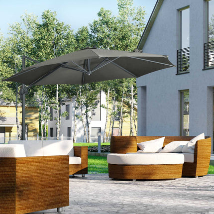 Rotating Cantilever Parasol, 294x294 cm, Grey, Aluminum Stand