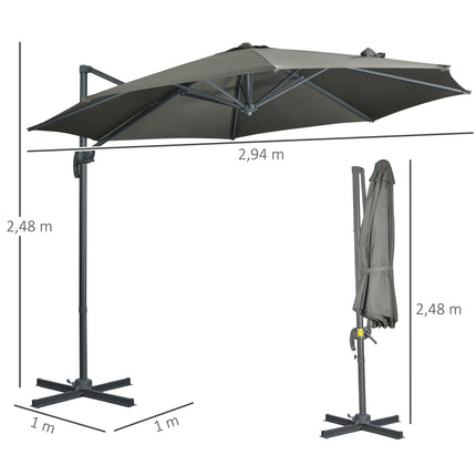 Rotating Cantilever Parasol, 294x294 cm, Grey, Aluminum Stand