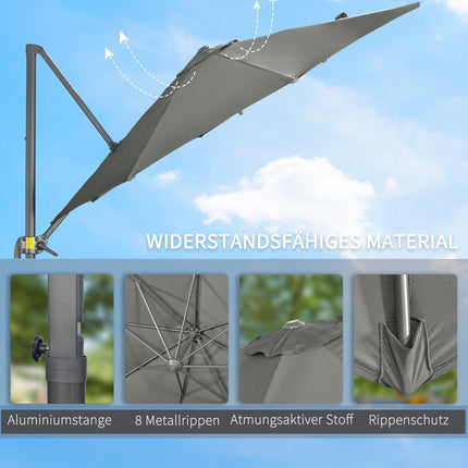Rotating Cantilever Parasol, 294x294 cm, Grey, Aluminum Stand