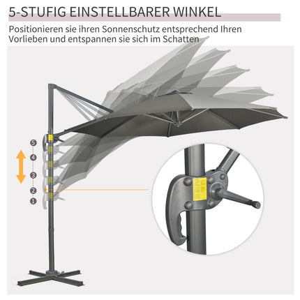 Rotating Cantilever Parasol, 294x294 cm, Grey, Aluminum Stand