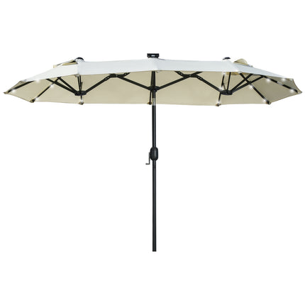 Parasol double 295 x 219 cm, parasol de jardin avec LED, parasol de marché à inclinaison réglable, polyester, acier, beige