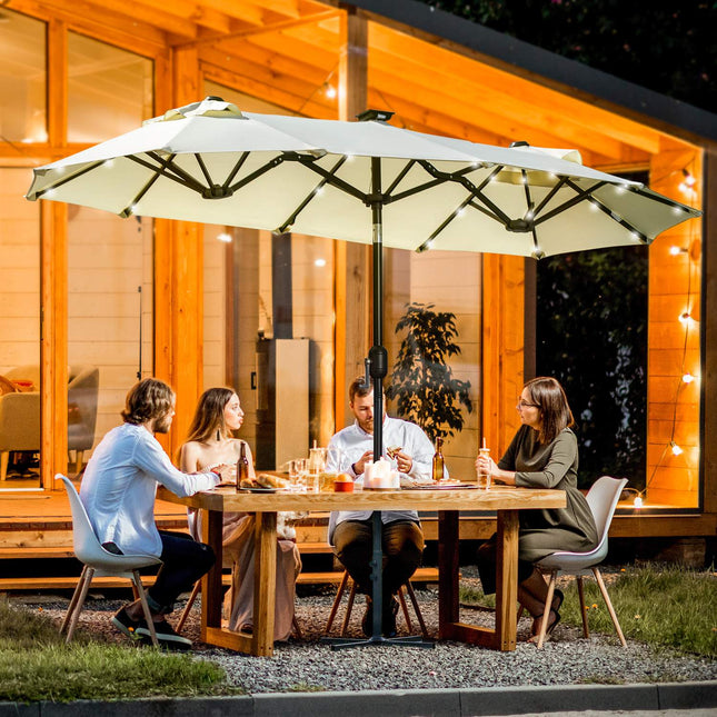 Gartendoppel-Sonnenschirm mit LED & verstellbarer Neigung, Beige