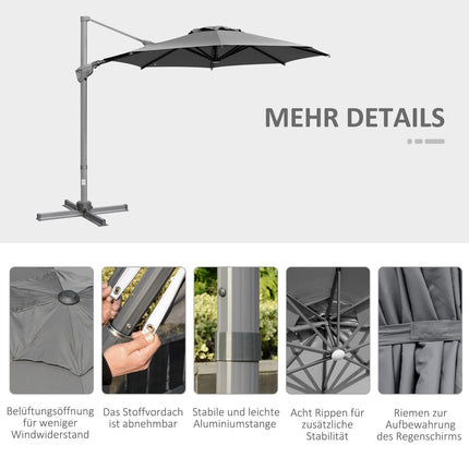 Large cantilever parasol, 300 cm, adjustable sun protection