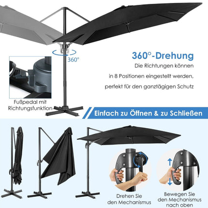 Parasol déporté carré 300 x 300 cm avec manivelle noir