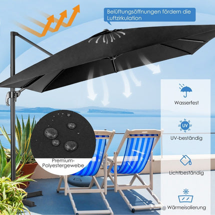Parasol déporté carré 300 x 300 cm avec manivelle noir