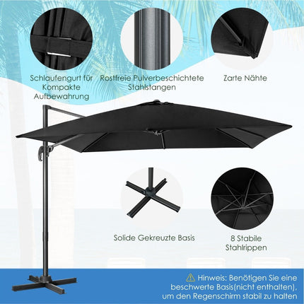 Parasol déporté carré 300 x 300 cm avec manivelle noir
