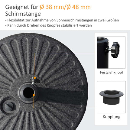 Sonnenschirmständer 22 kg, Zement, Schwarz – Passend für Ø38/48 mm