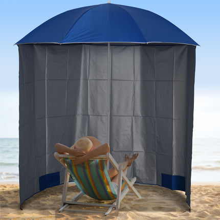 Plážový slunečník s boční stěnou, modrý polyester, 2.2m