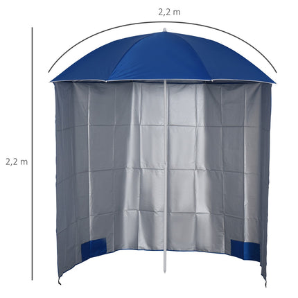 Plážový slunečník s boční stěnou, modrý polyester, 2.2m