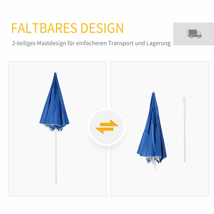 Plážový slunečník s boční stěnou, modrý polyester, 2.2m