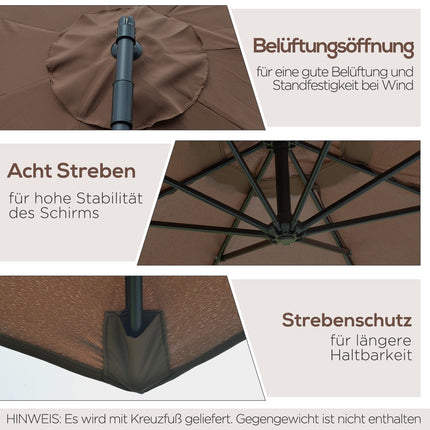 Ampelschirm mit Kurbel, Kaffee Ø3x2.5M