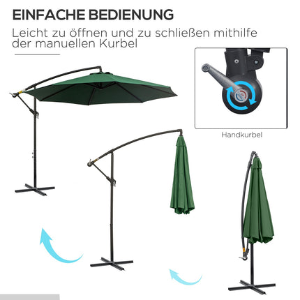 Ampelschirm mit Kurbel, Stahl & grünem Polyester
