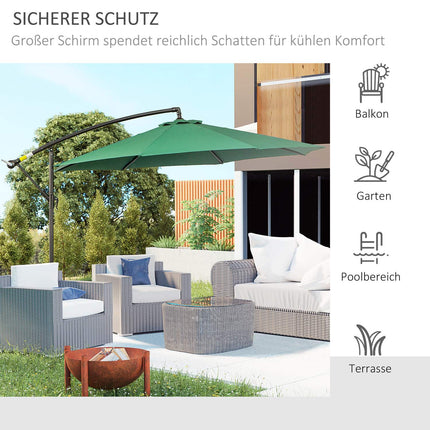 Ampelschirm mit Kurbel, Stahl & grünem Polyester