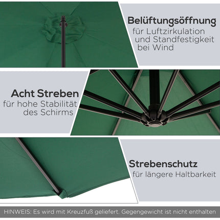 Ampelschirm mit Kurbel, Stahl & grünem Polyester