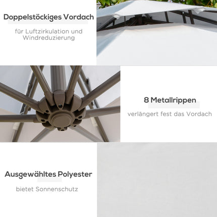 Ampelschirm, 2,67m, Doppeldach, Polyester grau