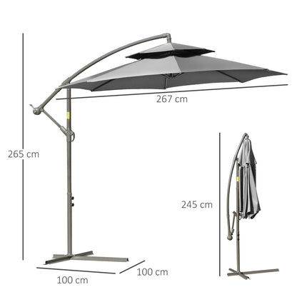 Ampelschirm, 2,67m, Doppeldach, Polyester grau