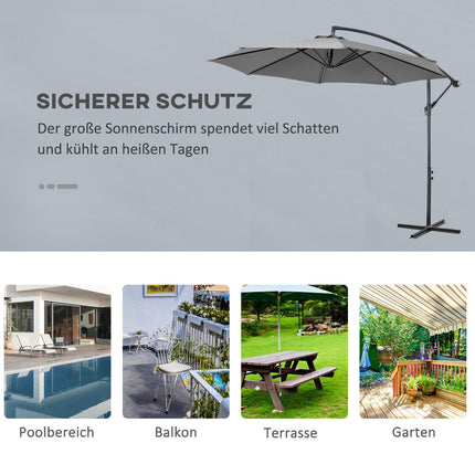 Sonnenschirm mit Kurbel, Grau, Ø2.95x2.45M, Stahlgestell