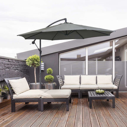 Sonnenschirm mit Kurbel, Grau, Ø2.95x2.45M, Stahlgestell