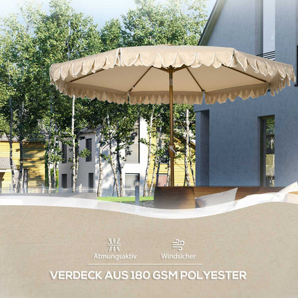 Plážový slunečník 265 Cm, design s třásněmi, nastavitelný sklon, khaki