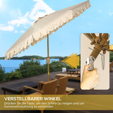 Plážový slunečník 265 Cm, design s třásněmi, nastavitelný sklon, khaki