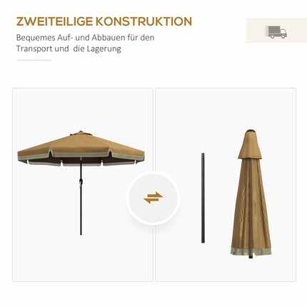 265 cm Kipp-Sonnenschirm, Khaki, Fransen & 8 Streben