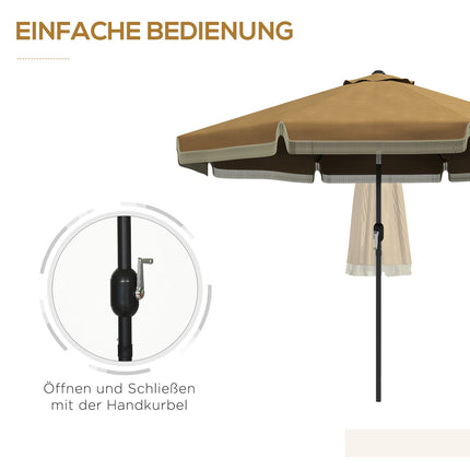 265 cm Kipp-Sonnenschirm, Khaki, Fransen & 8 Streben