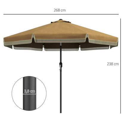 265 cm Kipp-Sonnenschirm, Khaki, Fransen & 8 Streben