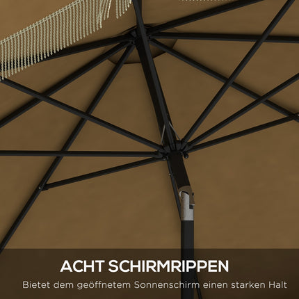 265 cm Kipp-Sonnenschirm, Khaki, Fransen & 8 Streben