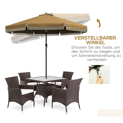 265 cm Kipp-Sonnenschirm, Khaki, Fransen & 8 Streben