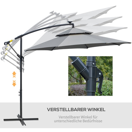 Solar-LED-Markt-Sonnenschirm, 295 cm, wasserabweisend, Hellgrau